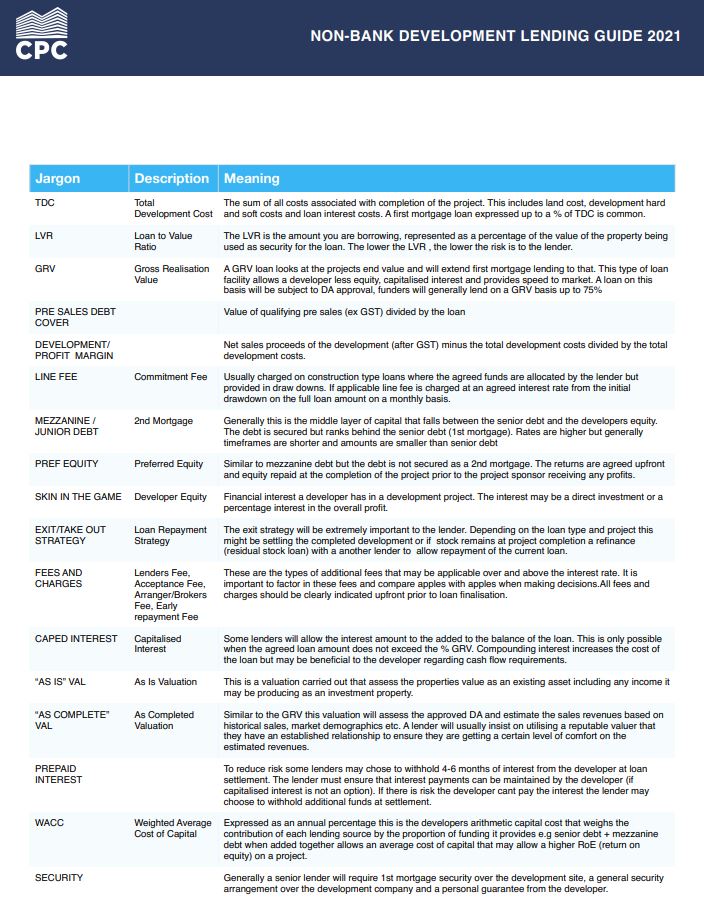 Non-bank lending guide jargon